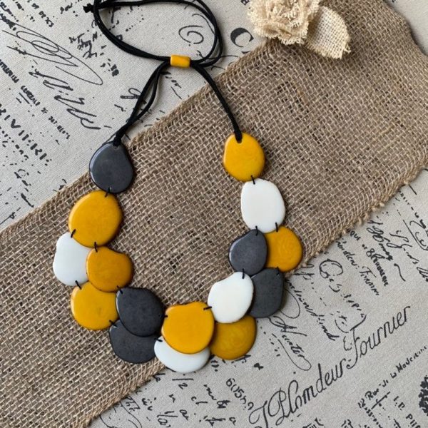 Yellow White and Gray Statement Tagua Necklace