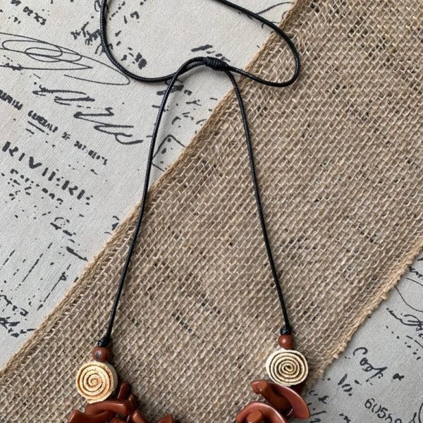 Brown Spiked Tagua Necklace with Orange Peel Roses