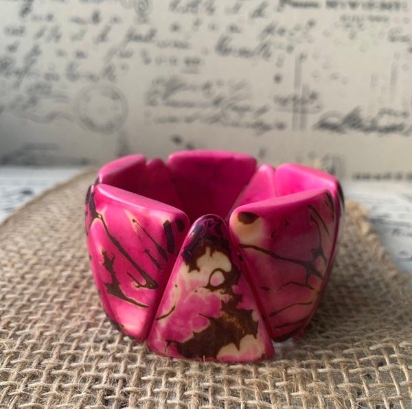 Hot Pink Wide Cuff Bracelet Made of Tagua - Galapagos Tagua Jewelry