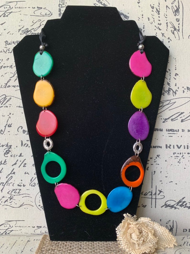 Extra Long Rainbow Tagua Nut Necklace