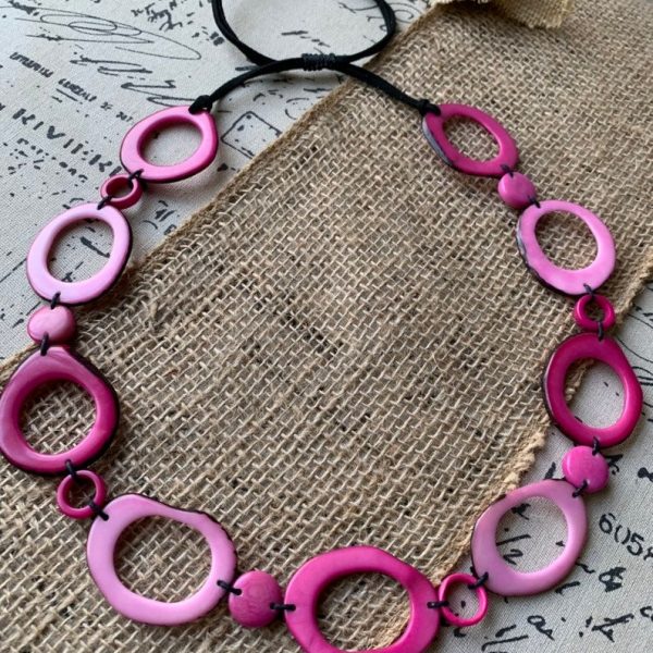 Pink Donut Shape Beads Tagua Nut Necklace