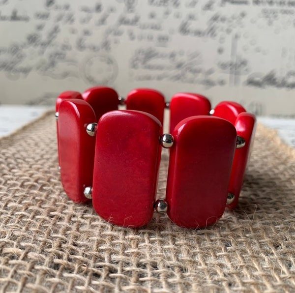 Red Handmade Bracelet Made of Tagua