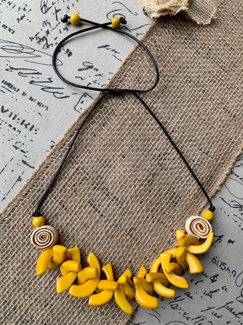 Yellow orange peel flower necklace