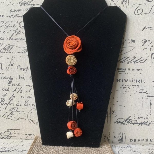 Orange rose pendant necklace