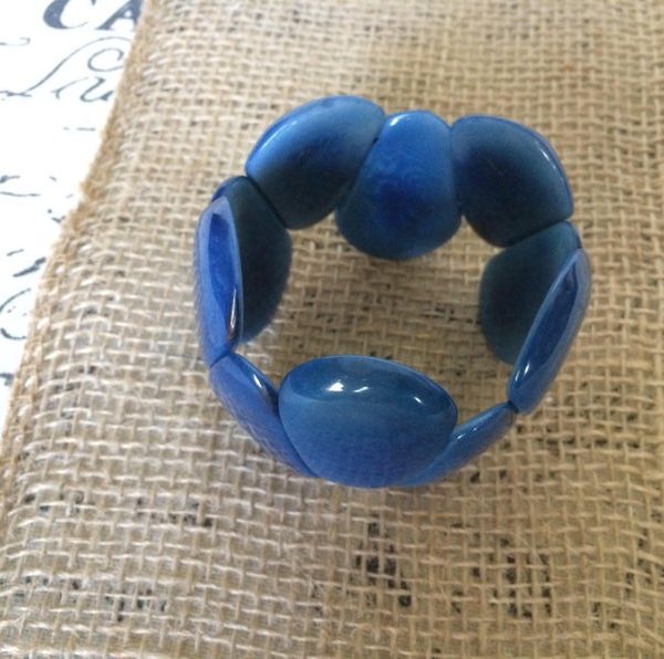 Blue Huge Teardrop Tagua Bracelet
