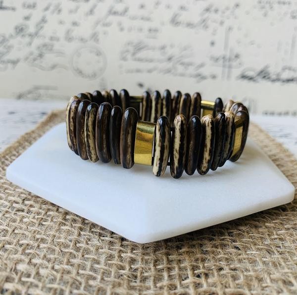 Brown Tagua Bracelet with Golden Accents