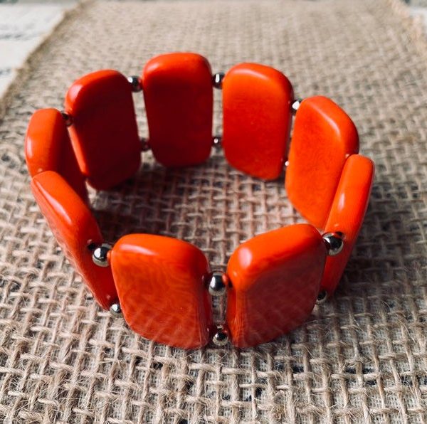 Burnt Orange Beaded Bracelet Made of Tagua Nuts