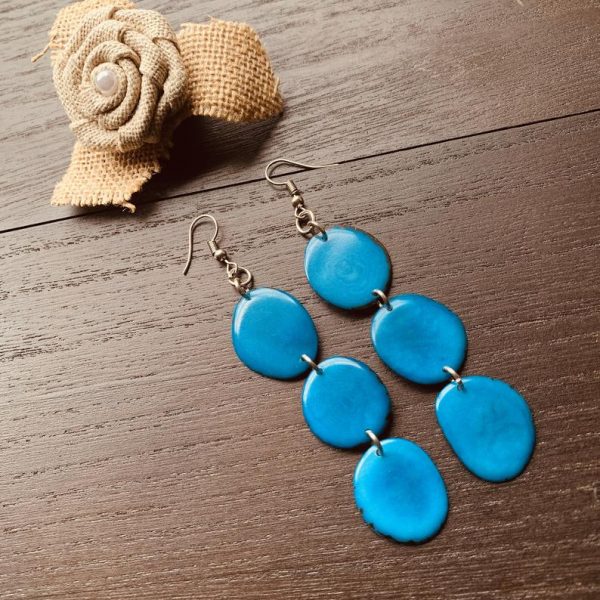 Extra Long Turquoise Tagua Nut Earrings