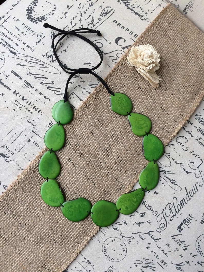 Green Single Layer Tagua Nut Necklace