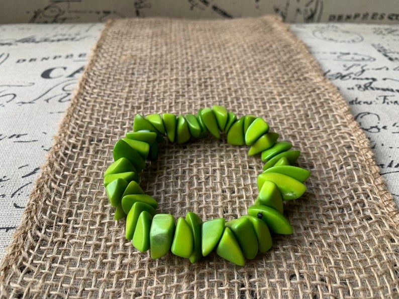 Lime Green Handmade Tagua Nut Bracelet