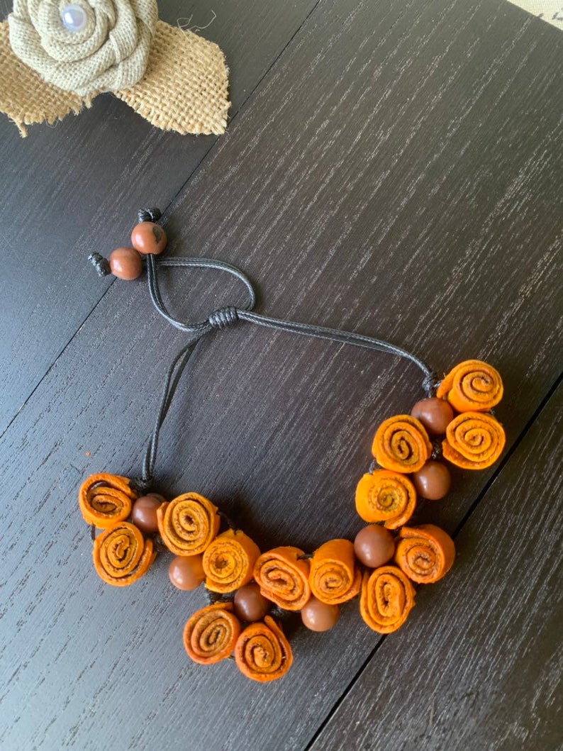 Orange Roses Bracelet with Acai Seeds