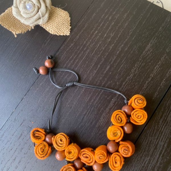 Orange Roses Bracelet with Acai Seeds