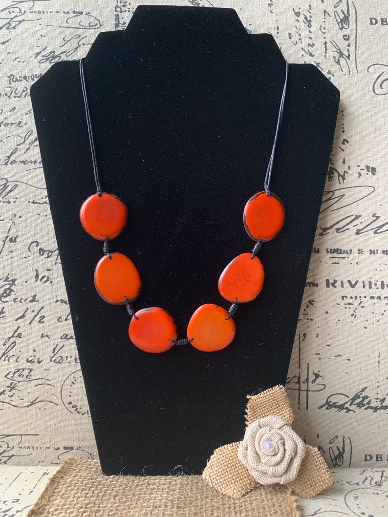 Orange Plain Adjustable Tagua Nut Necklace