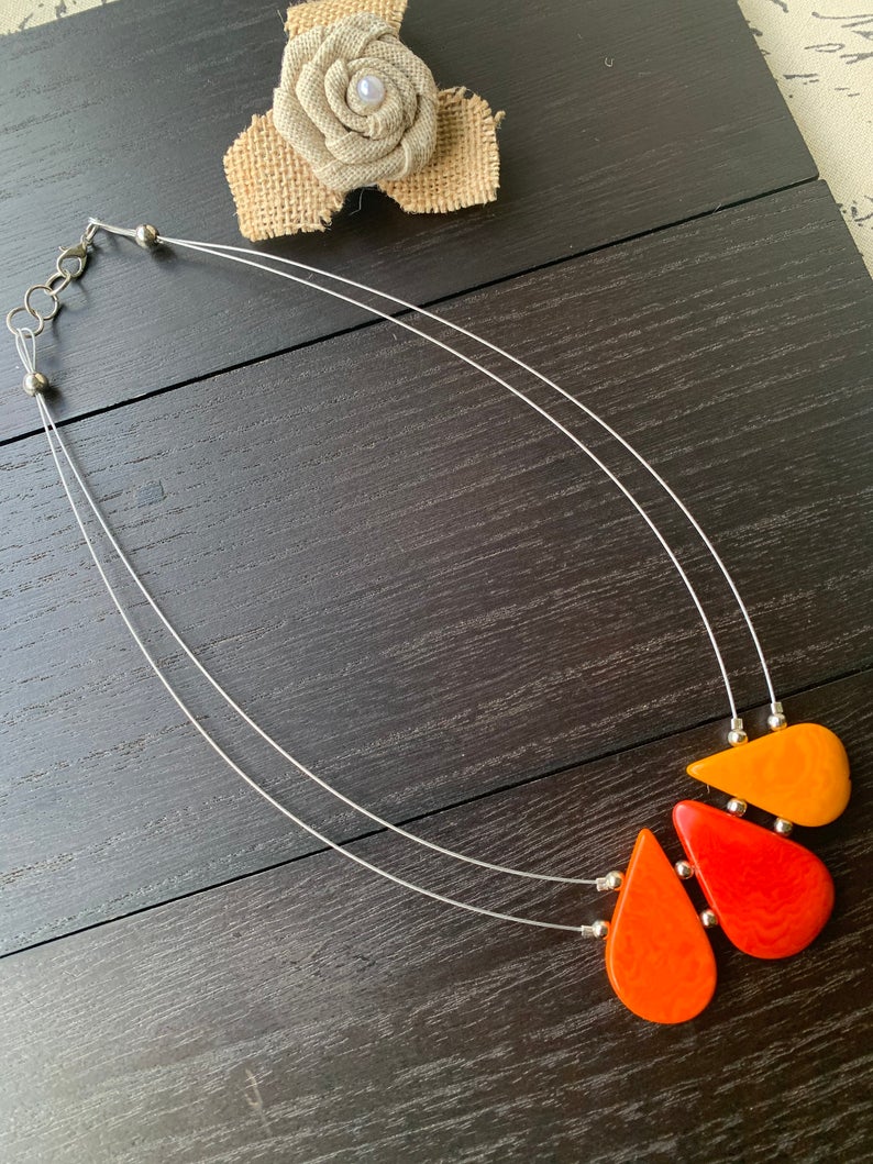 Orange Teardrop Tagua Necklace with Memory Wire