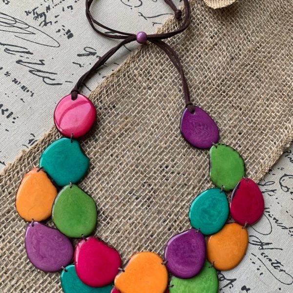Rainbow Double Layer Statement Tagua Necklace