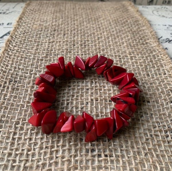 Red Beaded Bracelet Made of Tagua Nuts