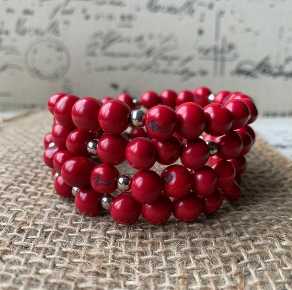 Red Wire Wrap Adjustable Bracelet Made of Seeds