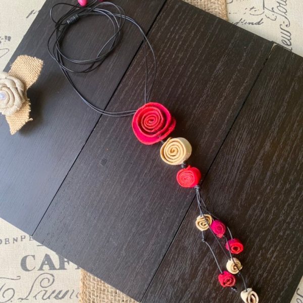 Red Roses Necklace with Acai Seed Beads