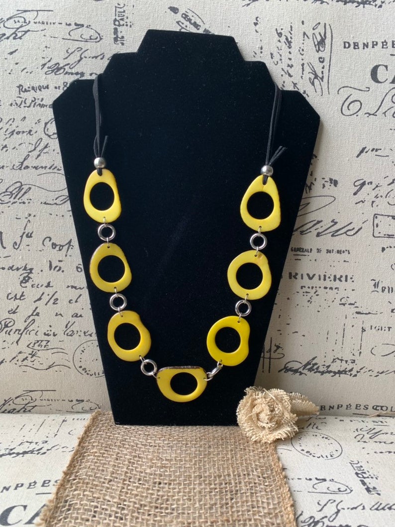 Crystal Necklace With Matching Earrings, Mustard Yellow