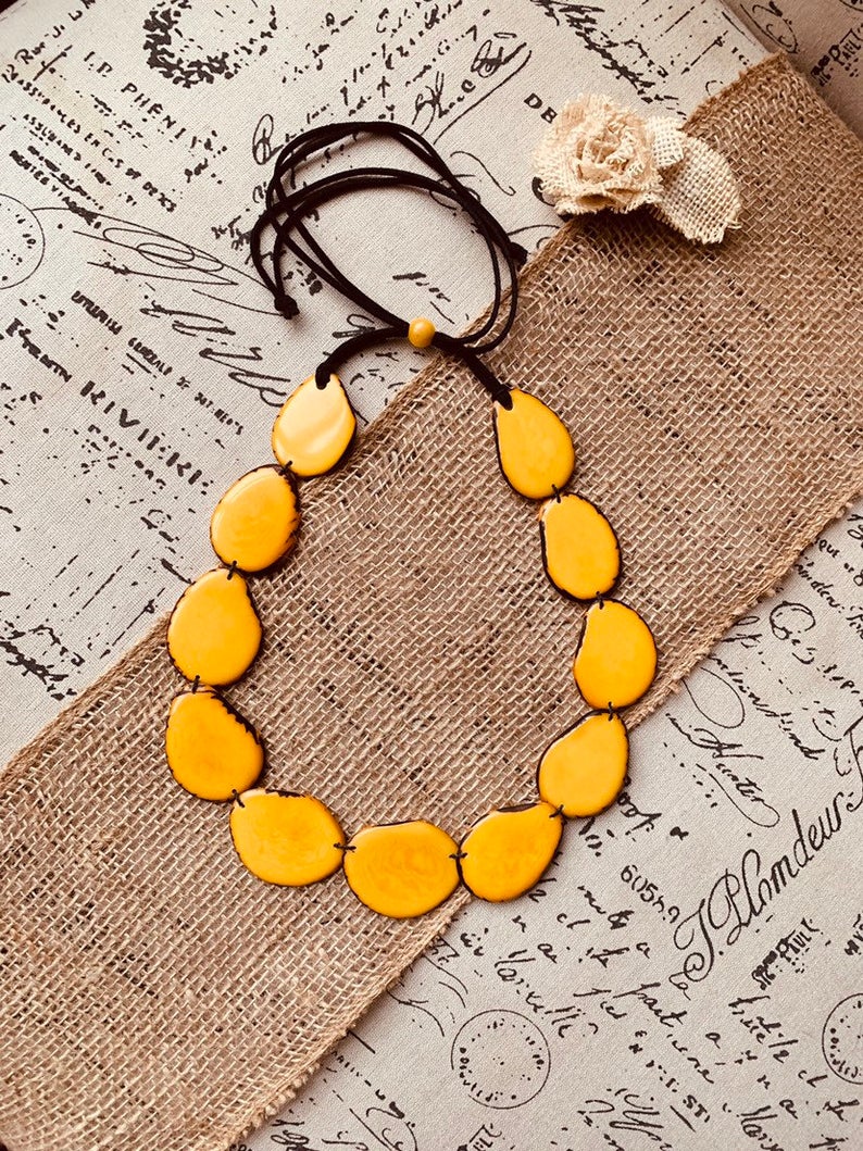 Traditional Radha Krishna Motif Mustard Yellow Long Necklace Set