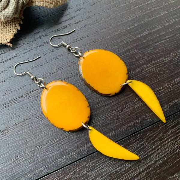 Yellow Dangle Tagua Nut Earrings