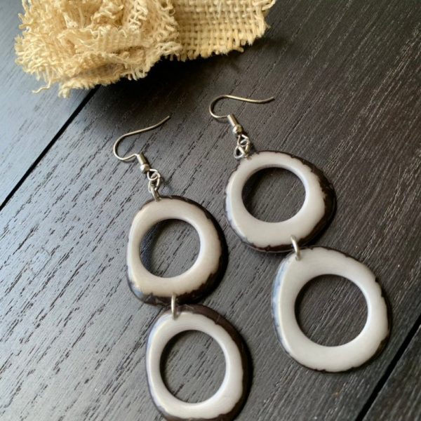 Gray Double Bead Earrings Made of Tagua