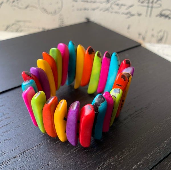 Rainbow Spiked Beaded Tagua Bracelet