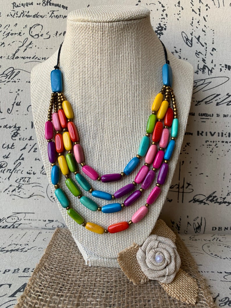 Tagua layered super long rainbow infinity necklace Organic Jewelry by Allie