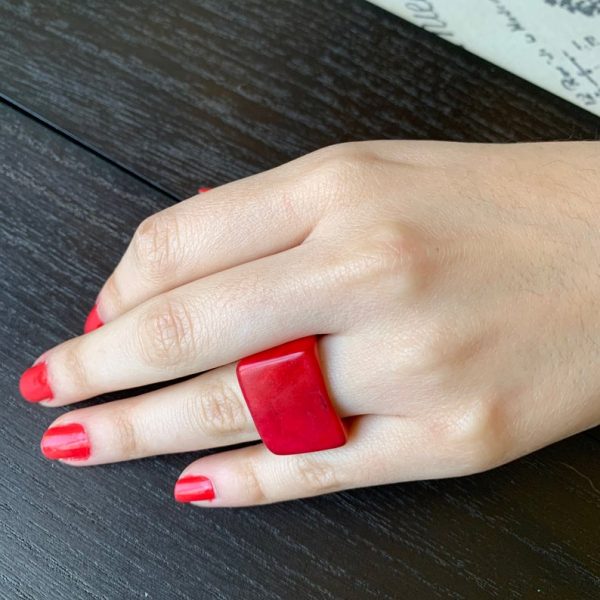 Red Tagua Nut Ring for Women