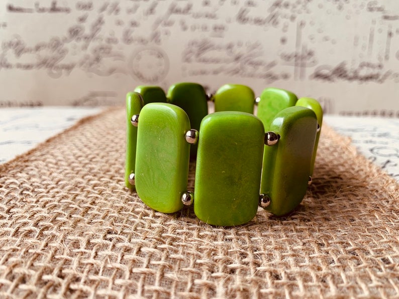 Green Geometric Bead Tagua Nut Bracelet