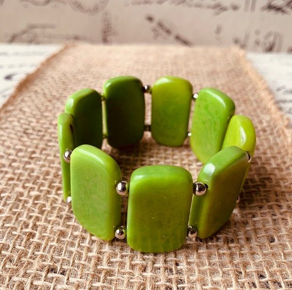 Green Geometric Bead Tagua Nut Bracelet