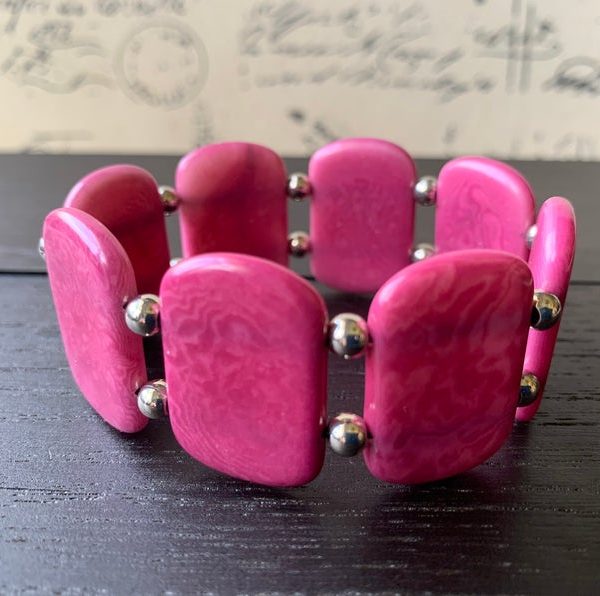 Hot Pink Square Beads Tagua Nut Bracelet