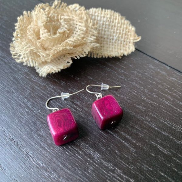 Purple Cube Tagua Nut Earrings