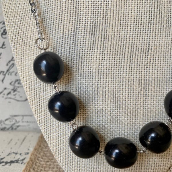 Black Bubblegum Beads Tagua Nut Necklace