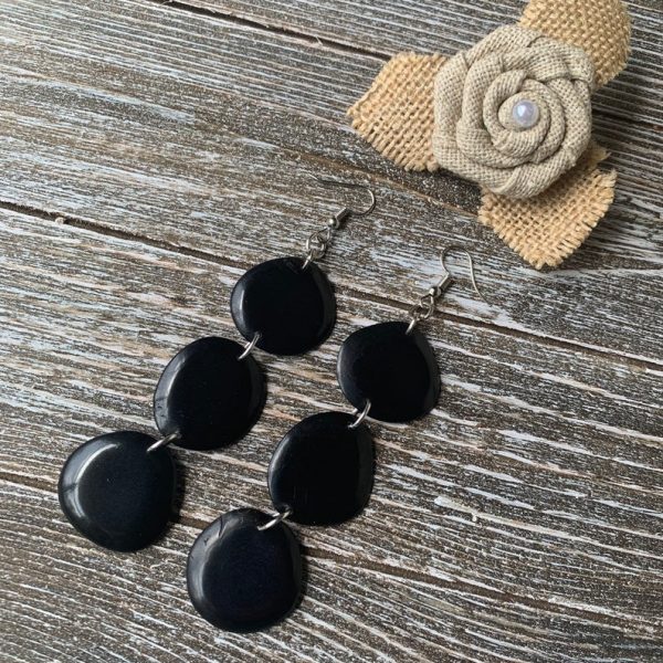 Black Extra Long Tagua Nut Earrings