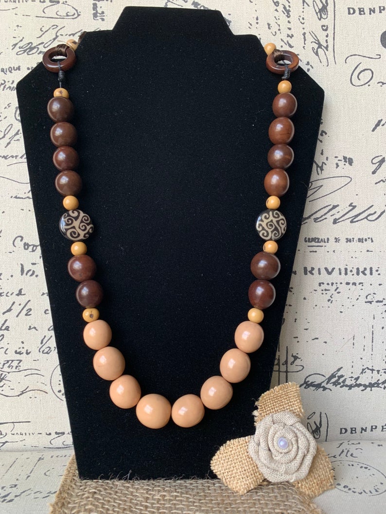 Brown and Beige Bubblegum Tagua Necklace