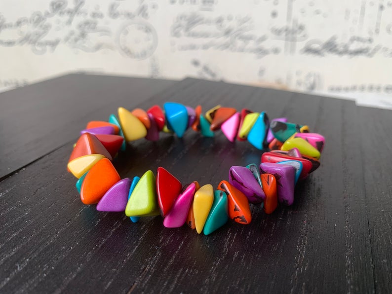 Rainbow Tagua Nut Bracelet for Women