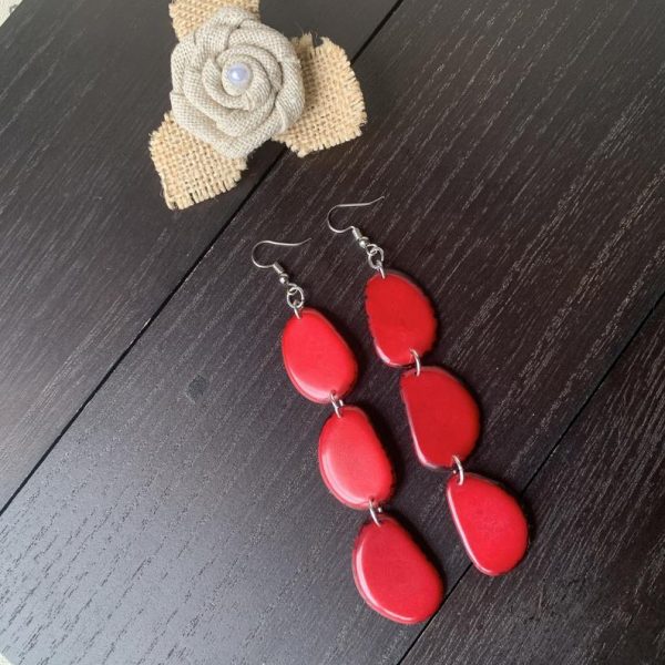 Red Extra Long Tagua Nut Earrings