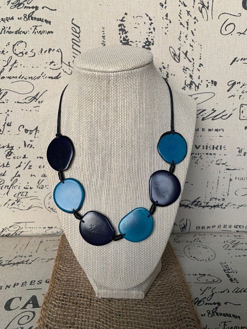 Turquoise Blue Tagua Nut Simple Necklace