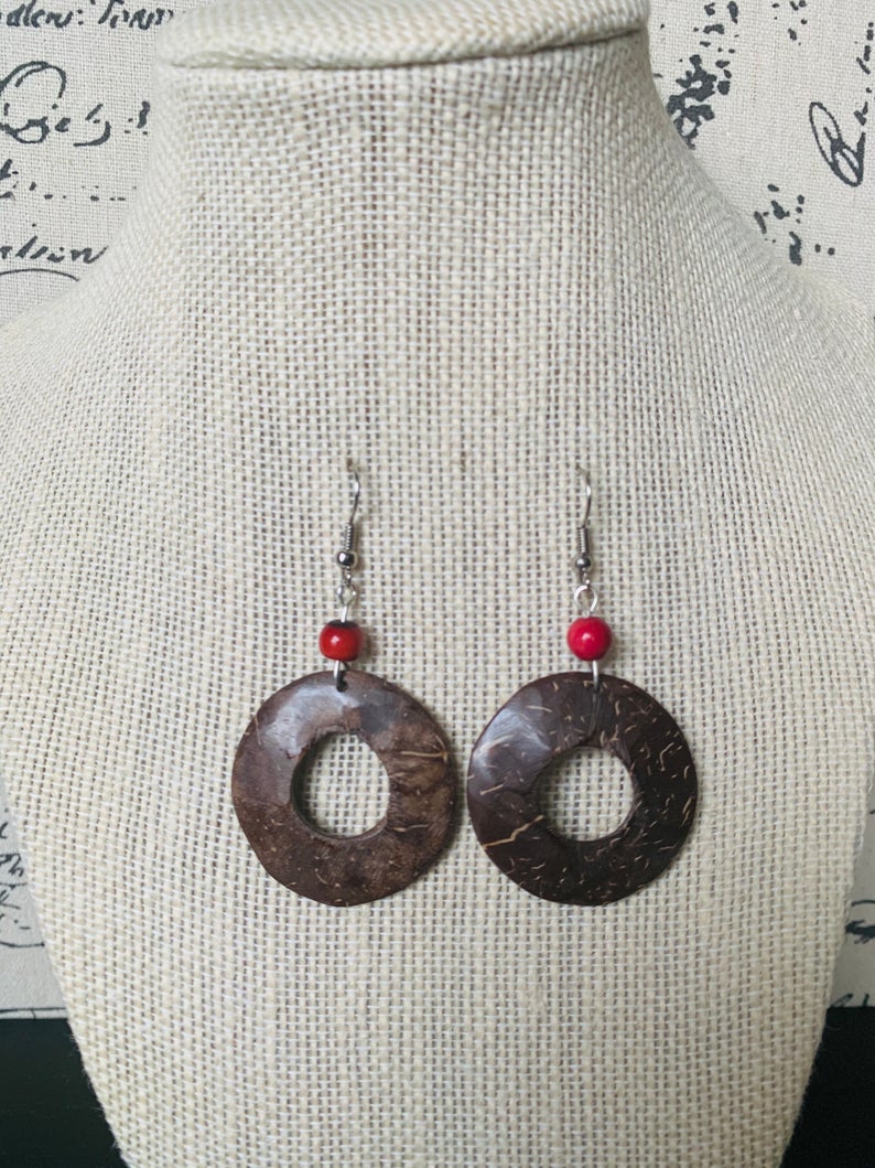 Handmade Coconut Shell and Cowrie Shell Earrings Coconut Jewelry - Etsy