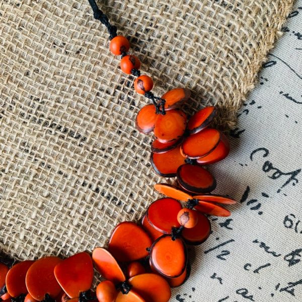 Burnt Orange Floral Tagua Nut Necklace