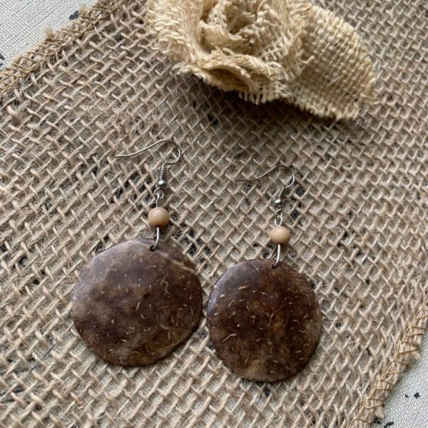 Brown Geometric Coconut Shell Earrings
