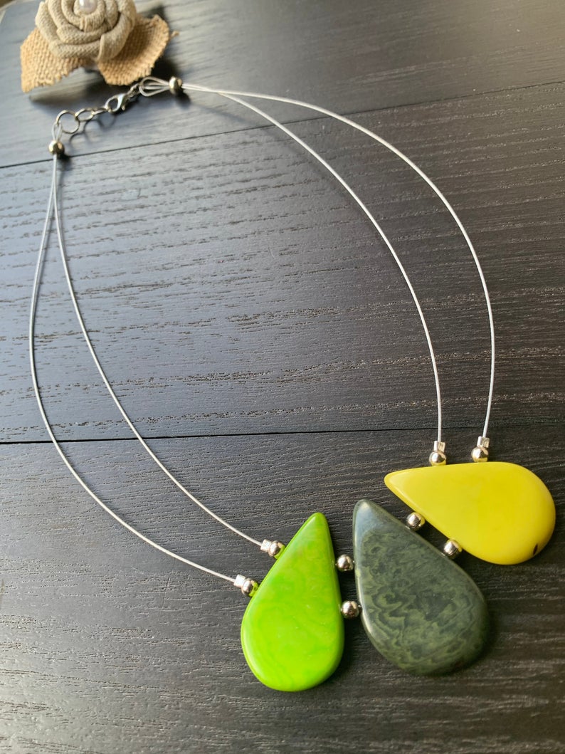 Green Teardrop Tagua Nut Necklace