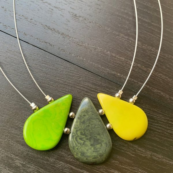 Green Teardrop Tagua Nut Necklace