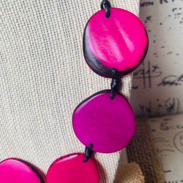 Hot Pink Simple Tagua Nut Necklace