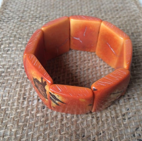 Orange Geometric Tagua Nut Bracelet