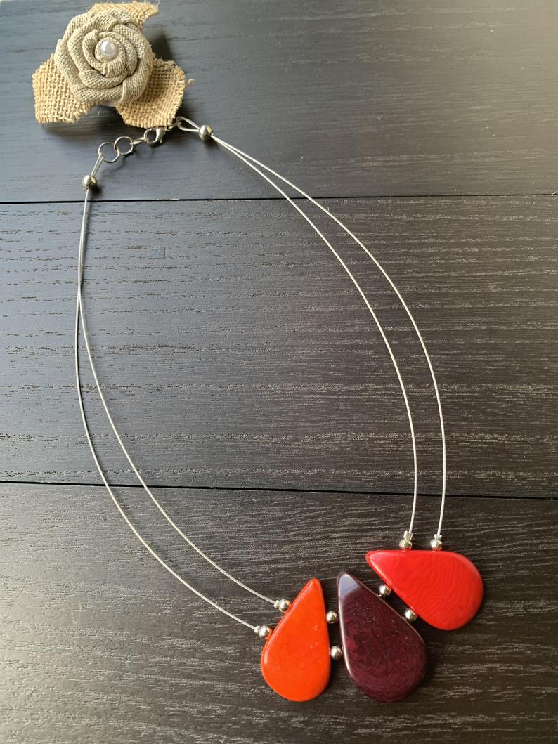 Red Teardrop Tagua Nut Necklace