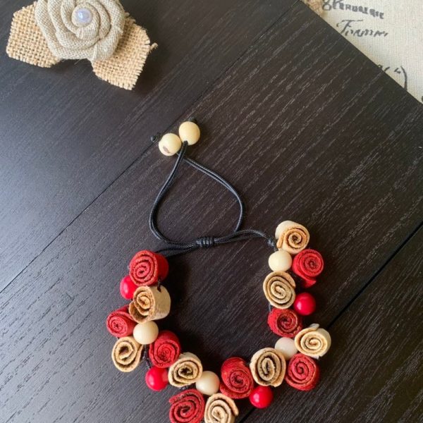 Red and White Handmade Roses Bracelet