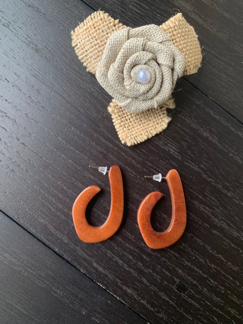 Brown Hoop Earrings Made of Tagua Nut