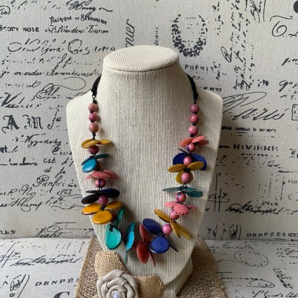 Rainbow Floral Adjustable Necklace Made of Tagua Nut - Galapagos Tagua ...